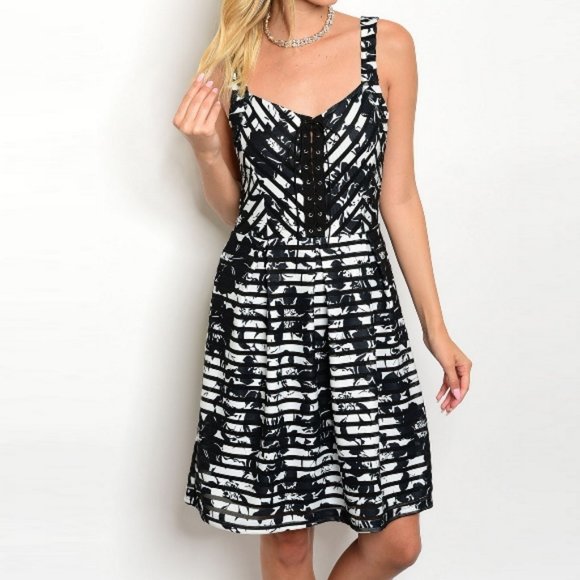 Floral Stripe Mix Print Sleeveless Dress - Picture 1 of 6